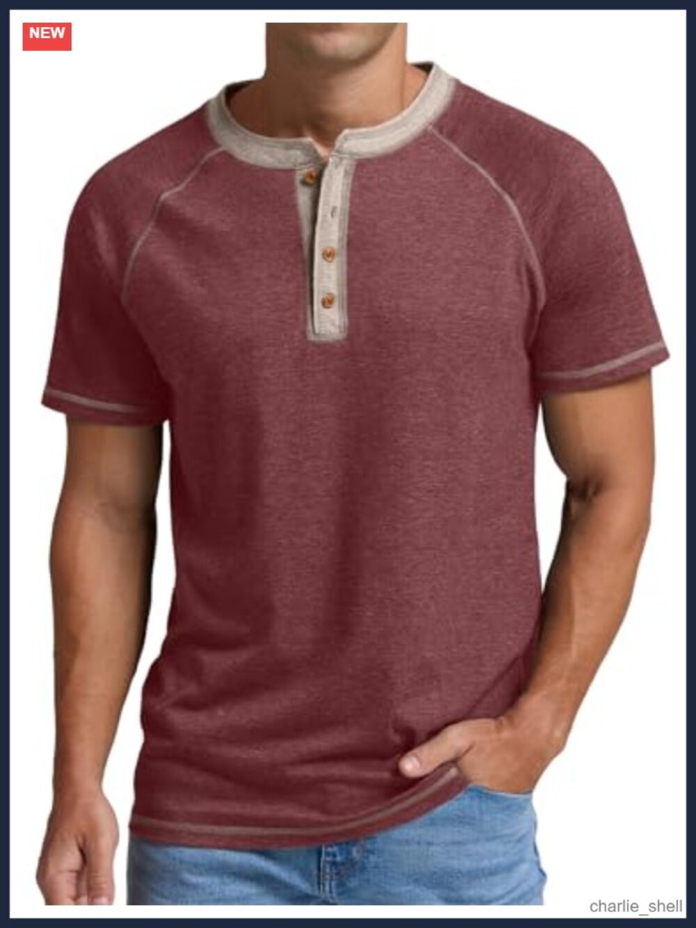 Mens Henley T-Shirt Cotton Spandex Short Sleeve Casual Summer Tee